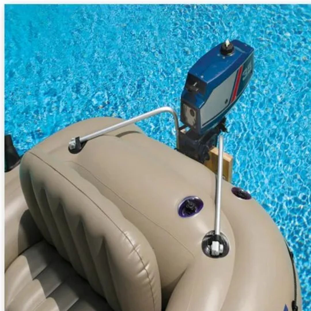 Intex Motor Mount Kit featuring a heavy-duty composite mount board with aluminum support arms for attaching an electric trolling or gas motor to inflatable boats.