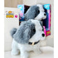 LT Cute Pet Pals interactive toy dog with white and brown spotted fur, featuring battery-operated walking movement and a friendly expression for kids aged 3+.