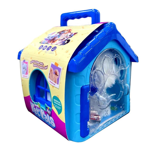 LT Cute Pets battery-operated toy dog featuring soft multicolor fur, large expressive eyes, and a walking mechanism in a window gift box.