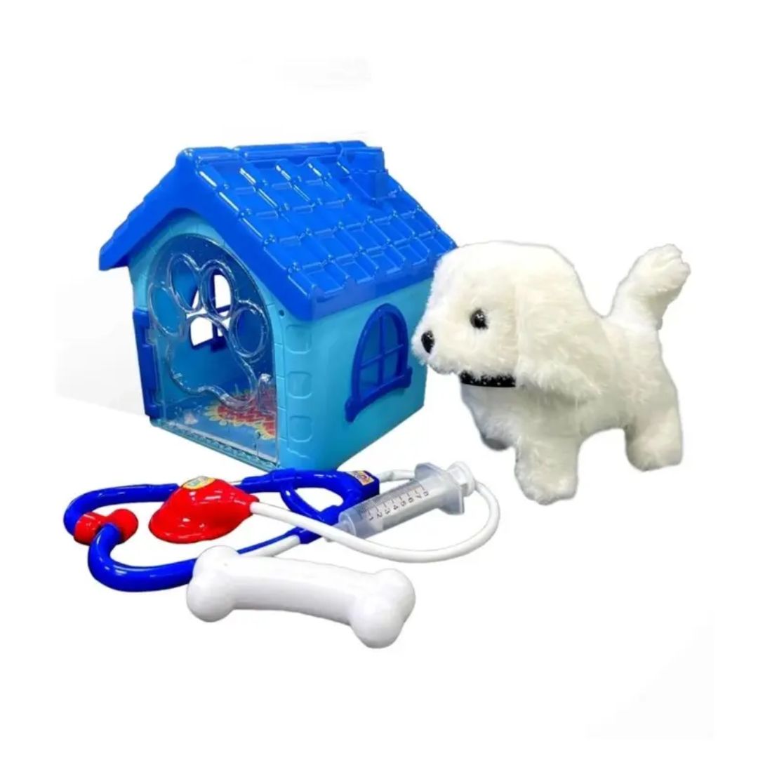 LT Cute Pet Dog battery operated electronic plush puppy walking forward and barking on a playroom carpet
