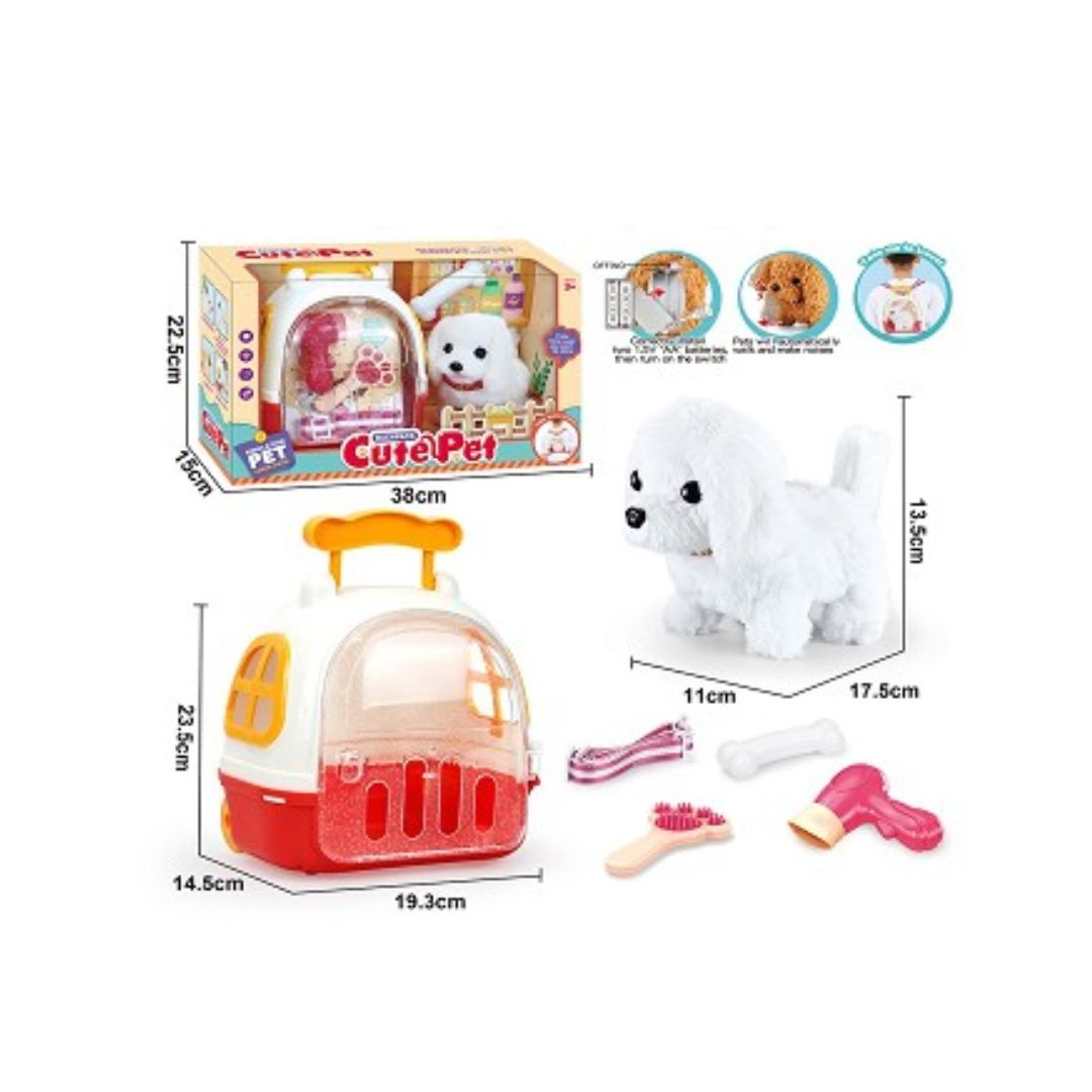 LT Cute Pet Dog white plush cartoon puppy animal bag with adjustable shoulder straps and top carry handle for toddlers