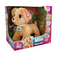 IMC Toys Milo interactive walking puppy toy with a colorful pull leash on a living room rug