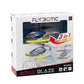 Aerodynamic Silverlit Aqua Blaze RC racing boat in a vibrant multicolor finish, featuring a waterproof sealed hull, twin-propeller propulsion system, and a 2.4 GHz pistol-grip remote control.