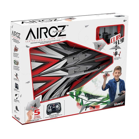 Aerodynamic Silverlit AirOz R/C glider in a vibrant multicolor finish, featuring a lightweight crash-resistant body, dual-propeller propulsion, and a professional 2.4 GHz transmitter.