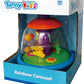 Tanny Toys Rainbow Carousel featuring a large push-handle and a transparent dome filled with spinning colorful animals and beads for toddler sensory play.