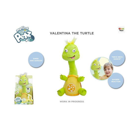 IMC Toys Valentina the Turtle interactive baby toy featuring a multicolor shell, friendly face, and motorized crawl-along movement for infants 6 months and up.