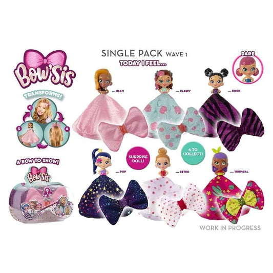 Vibrant multicolor IMC Toys Bowsis fashion accessory featuring a decorative patterned bow with a secure clip-on back, designed for kids 3+.