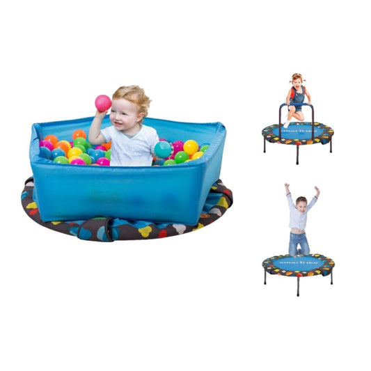 smarTrike 3-in-1 activity center blue indoor trampoline with safety handlebar for toddlers and ball pit for babies