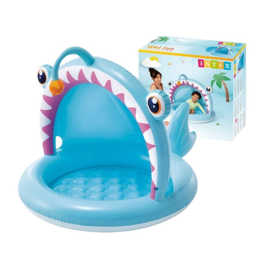 Intex Angler Fish inflatable baby pool with sunshade canopy for toddler outdoor water play