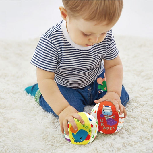 BABY PLUSH RATTLE BALLS 10CM-12PC DISPLAY