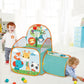Fisher Price blue and yellow ball pit playset with crawl-through tunnel and 25 colorful play balls for toddlers