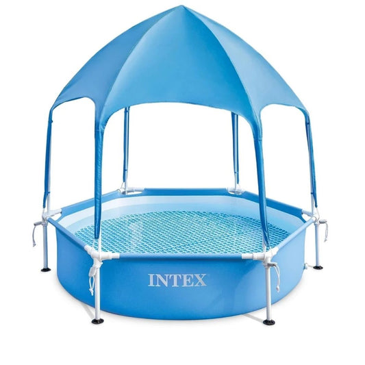 Intex metal frame kids swimming pool with sunshade canopy for outdoor garden play