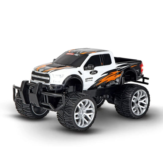 Carrera RC Ford F-150 Raptor 1:14 scale white remote control truck with flame design for off-road play