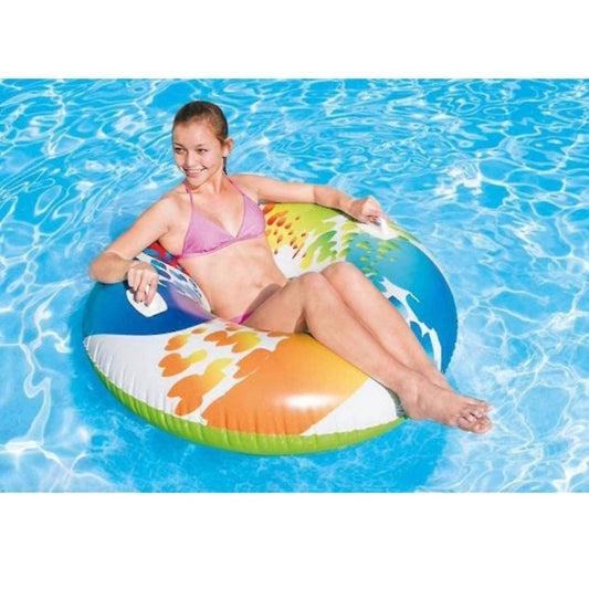 Intex Color Whirl Tube 119cm inflatable swim ring with colorful design and handles for pool and beach