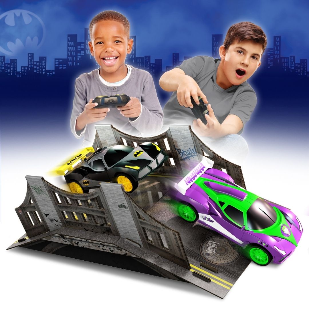 Bladez Toyz DC Comics RC Double Pack featuring one Batman remote control car and one Joker remote control car for head-to-head racing play.