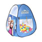 Large Disney Frozen kids play tent in a vibrant multicolor design, featuring high-quality graphics of Anna and Elsa, a spacious rectangular floor plan, and ventilated mesh panels for airflow.