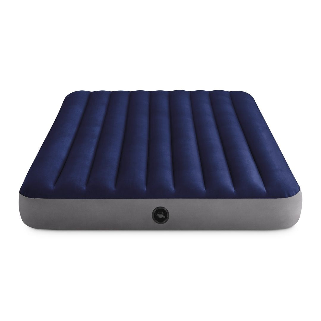 Intex Dura-Beam Queen Series Classic Downy airbed blue inflatable mattress for indoor guest use and camping
