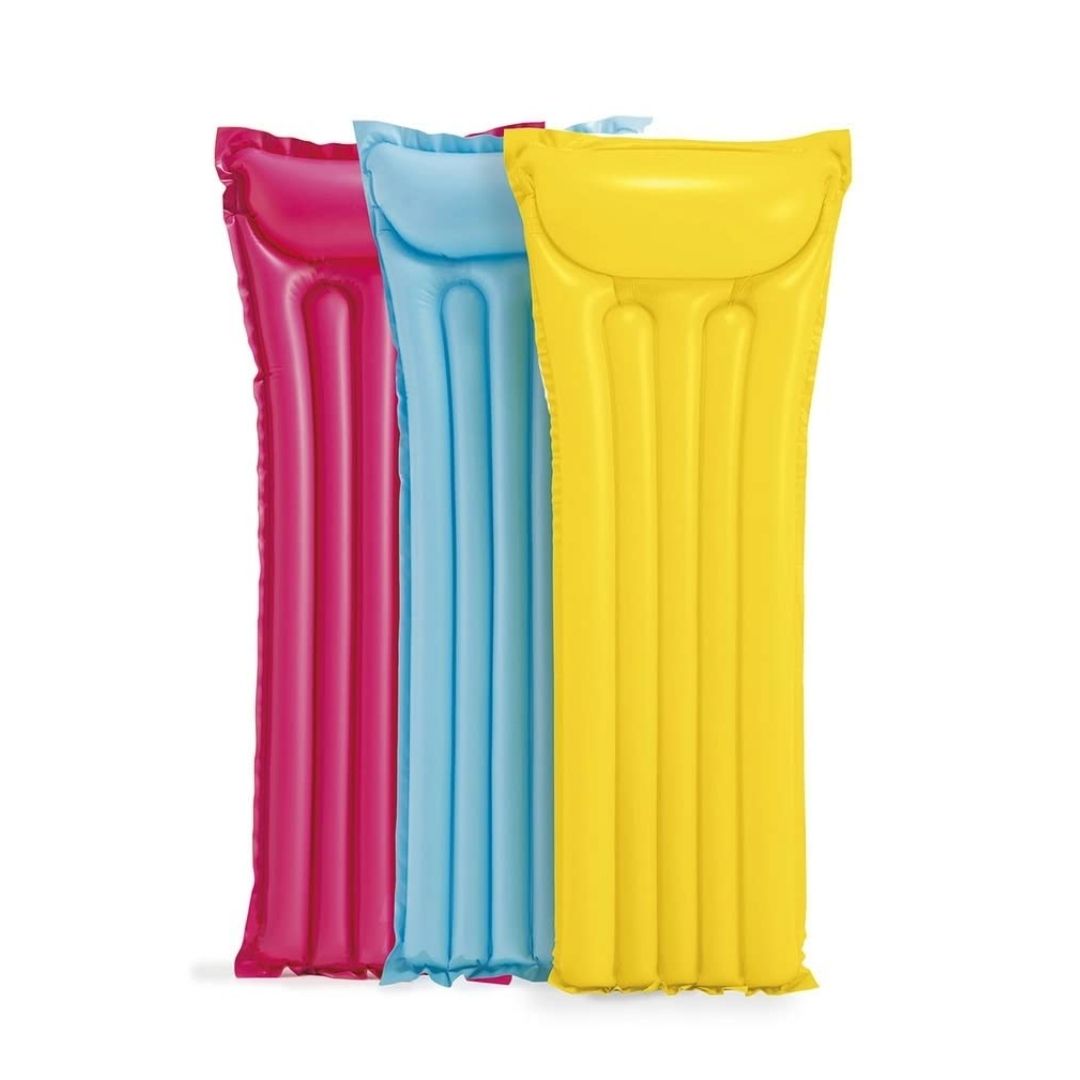 Intex Economats assorted blue yellow and pink inflatable pool mattress float for adults with built-in pillow