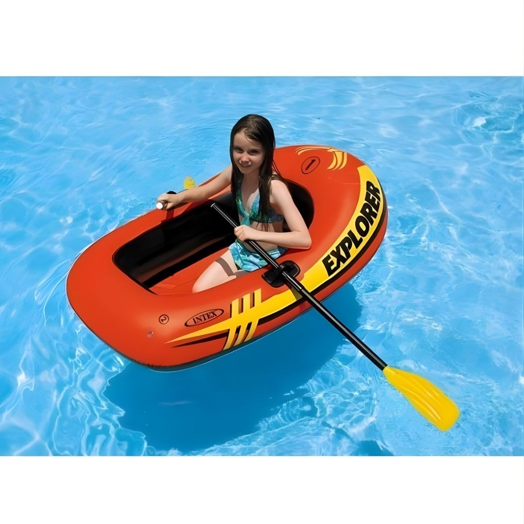 Intex Explorer 100 orange inflatable boat for one adult person pool and lake use