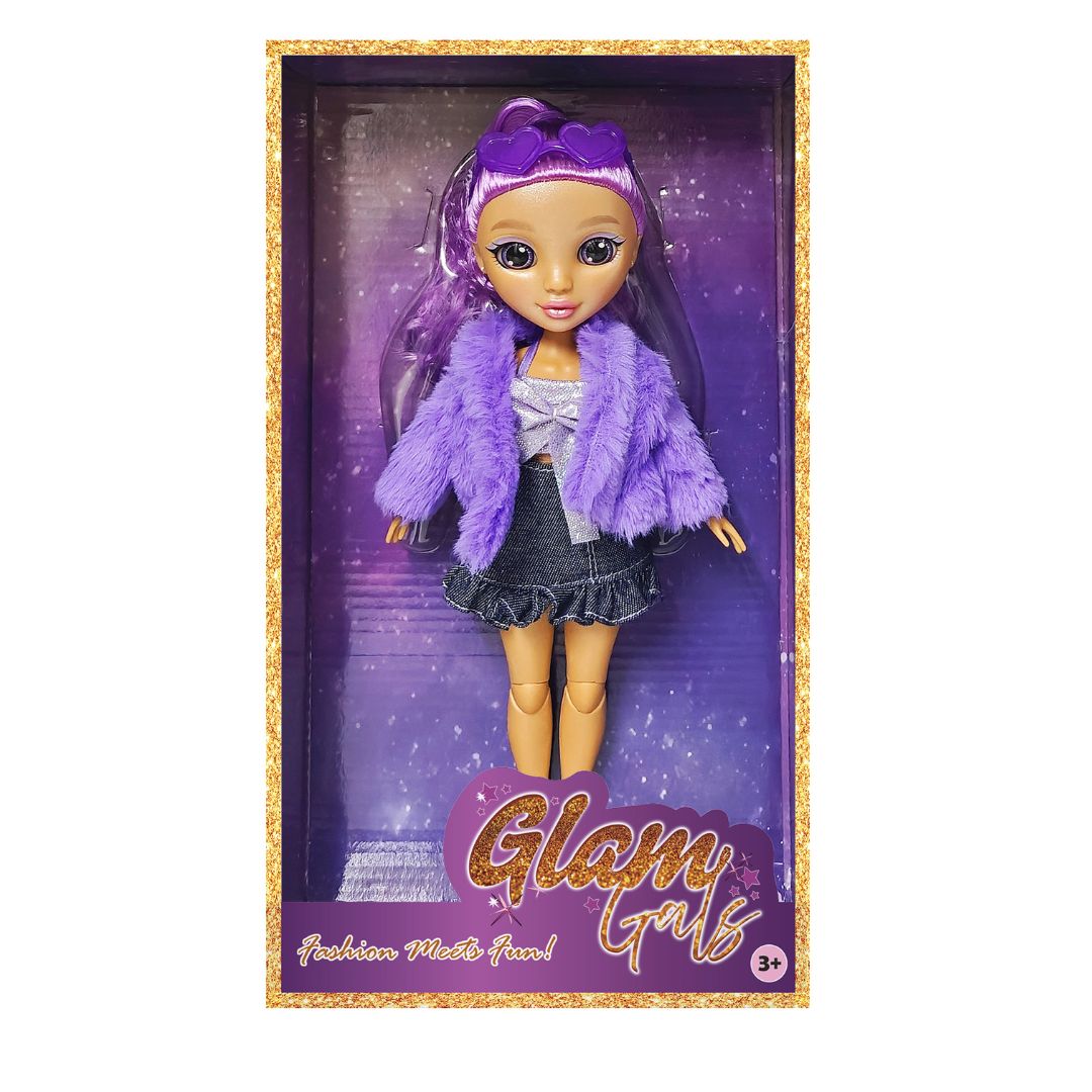 Kaiwell Glam Girlz purple fashion doll with glasses and poseable limbs for kids indoor pretend play