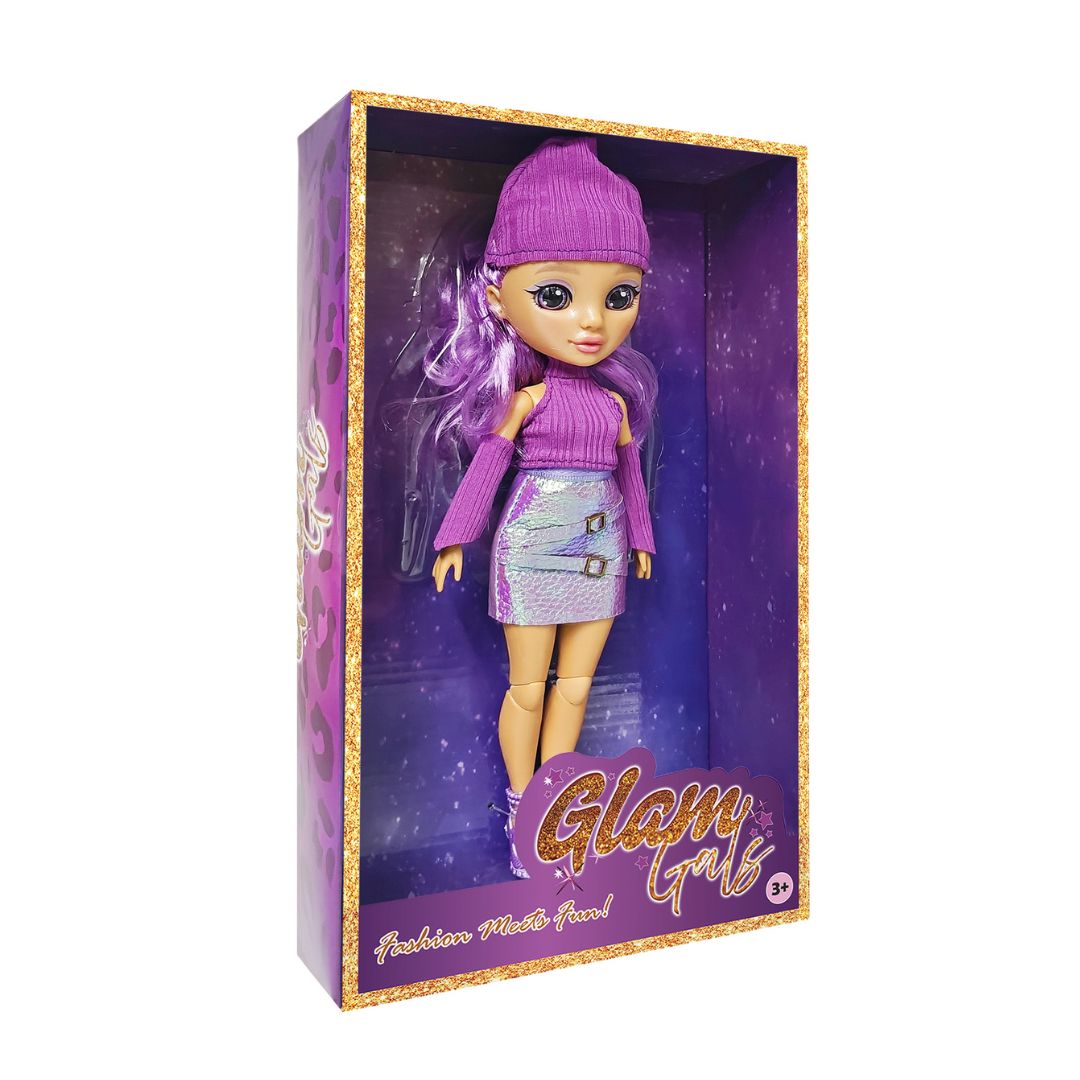 KAIWELL FASHION DOLL PURPLE POSEABLE W/WOOLEN HATGLAM GIRLZ 9, Ages 3+