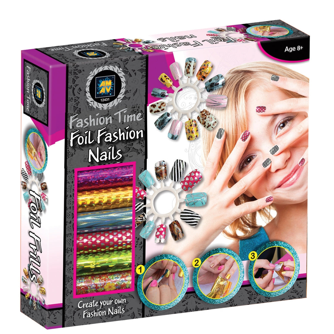 AMAV Fashion Time Foil Fashion Nails DIY kit with metallic foils and nail stickers for girls