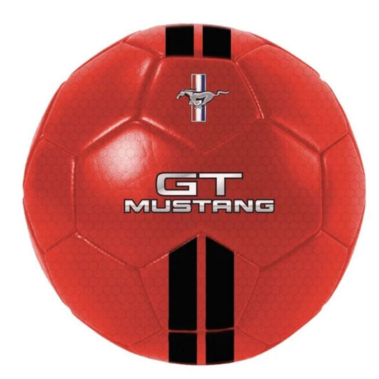 Alt Text for Product Image Official Ford Mustang action ball in vibrant race red, featuring a bold white center racing stripe, the iconic galloping pony logo, and high-durability reinforced construction.
