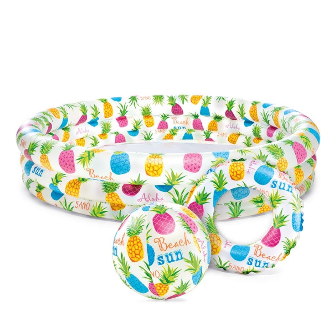 Intex Fishbowl Pool Set 3-ring inflatable toddler swimming pool with colorful sea creature print