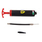Sleek black Ferrari hand pump featuring the official yellow Ferrari Prancing Horse shield, a textured ergonomic grip, and a durable flexible hose for inflating sports balls.