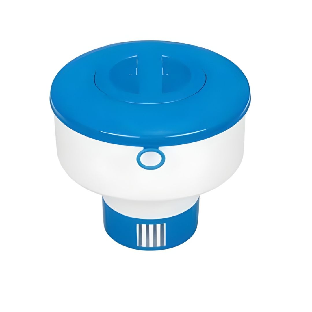 Intex 7 inch blue and white floating chemical chlorine dispenser for swimming pools