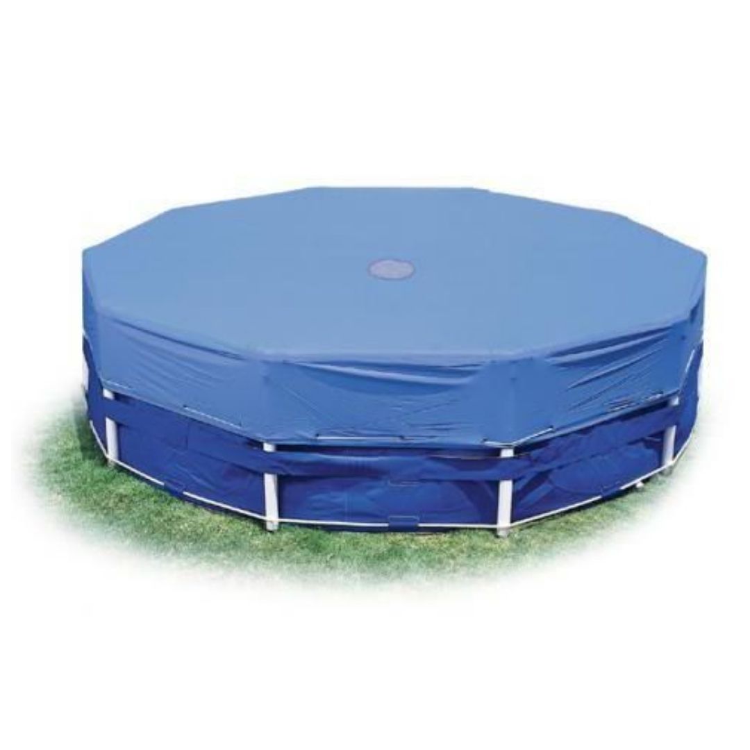 Intex 10ft round blue vinyl pool cover with rope ties for above ground metal frame pools