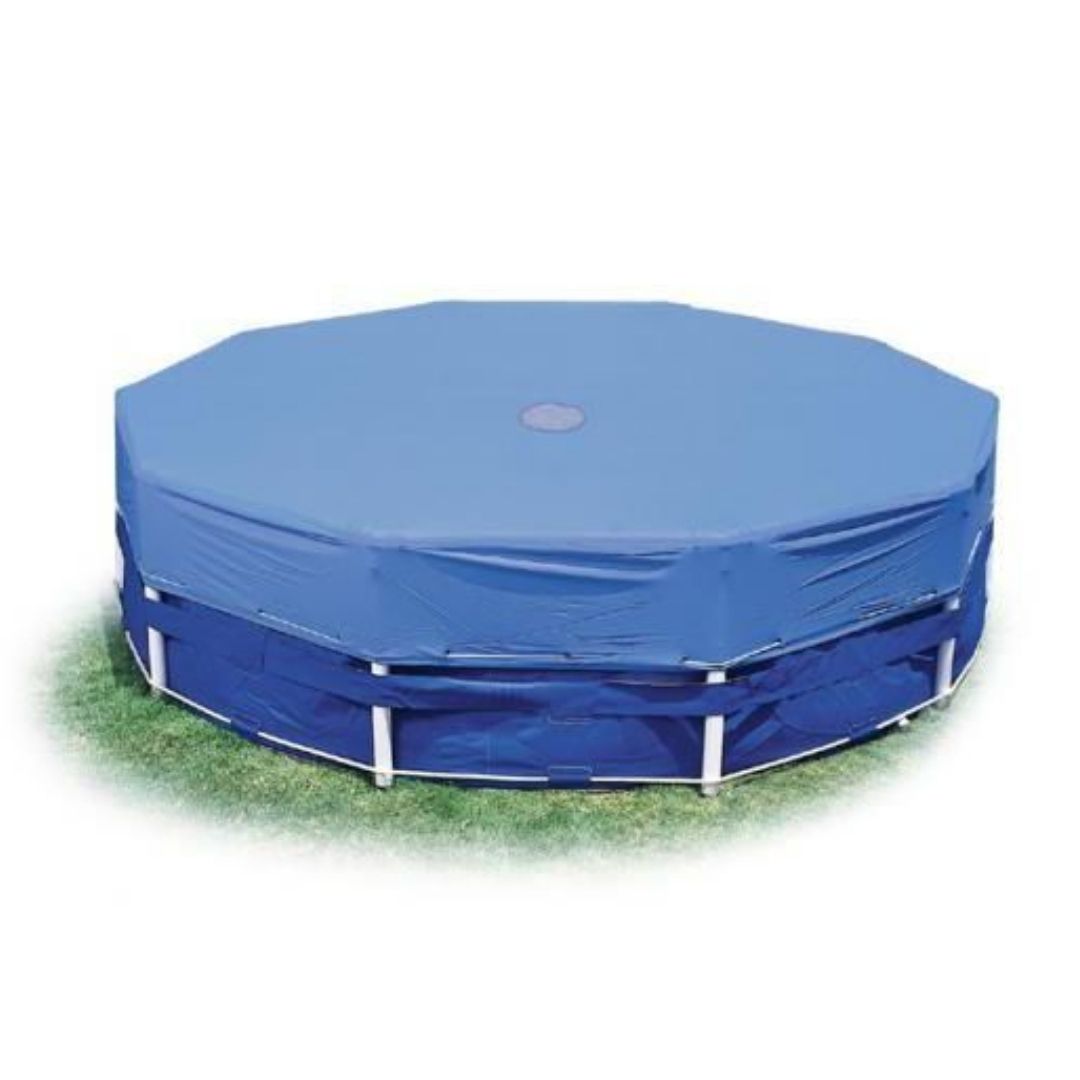 ntex 12ft round blue pool cover for metal frame above ground swimming pools with drain holes