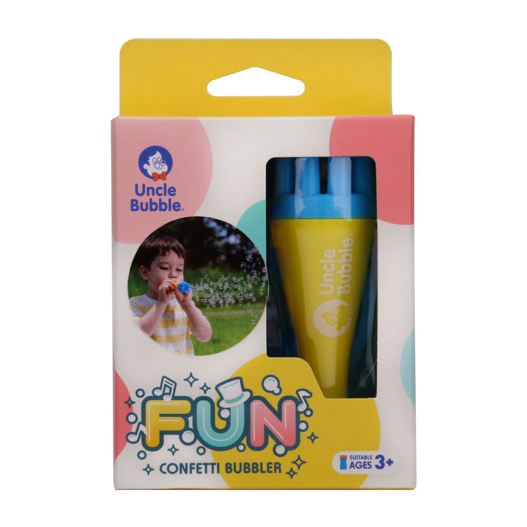 UNCLE BUBBLES FUN CONFETTI BUBBLER, Ages 3+