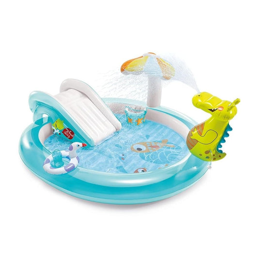 Intex Gator inflatable kids play center with water slide and built-in sprayer for backyard garden fun