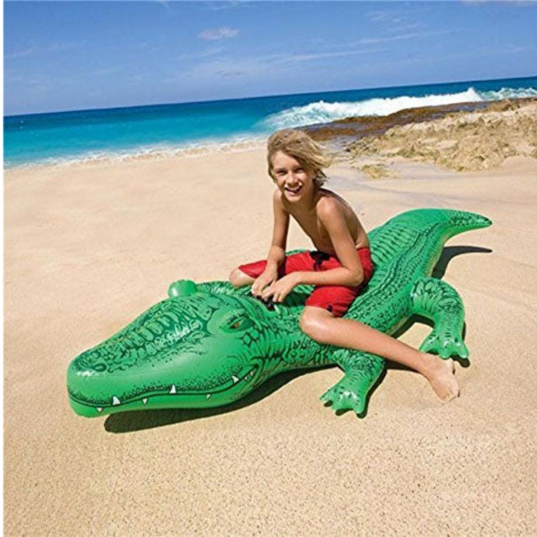 Intex Giant Gator inflatable pool ride-on green crocodile float with heavy duty handles for kids swimming