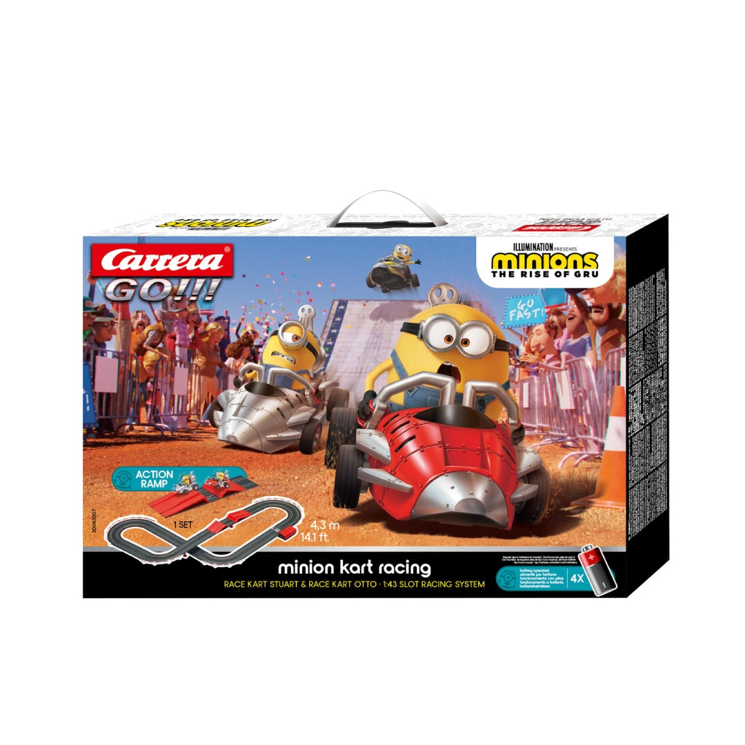 Carrera GO Minion Kart Racing 4.3 meter slot car track with Minion Stuart and Otto karts and jump ramp
