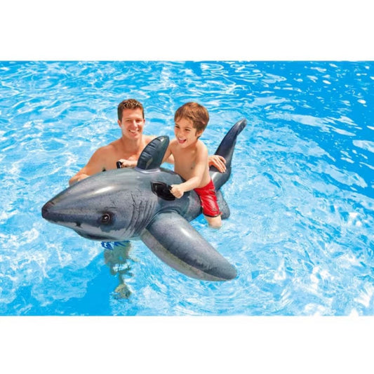 Intex Great White Shark Ride-On inflatable pool float toy for kids with heavy duty handles