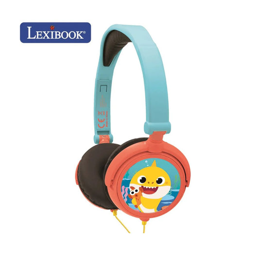 Lexibook Baby Shark yellow wired children's headphones with adjustable headband foldable earcups and safe sound technology