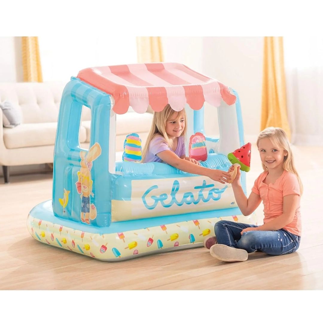 Intex inflatable ice cream stand play house with colorful cones and toys for kids aged 2 to 6