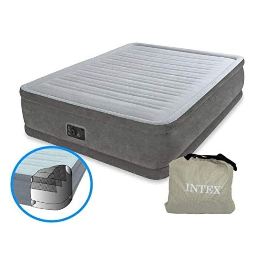 INTEX DURABEAM QUEEN COMFORT PLUSH AIRBED W/E.PUMP(152x203x46), Ages Adult