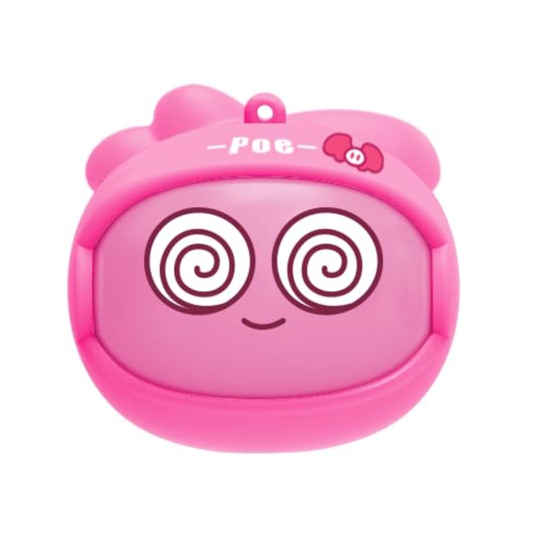 Jellie pink true wireless earpods resting in a open charging case for kids school and travel use