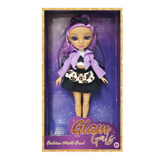 Kaiwell Glamour Girlz purple poseable fashion doll with long silky hair and designer dress for kids ages 3 and up