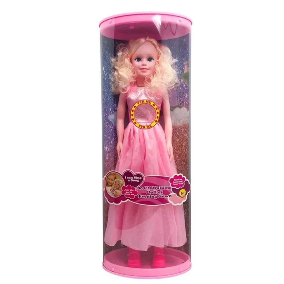 Large 80cm life-size King Time Baby & Me walking doll in a vibrant multicolor outfit, featuring realistic facial features, brushable hair, and a poseable body designed to walk alongside a child.