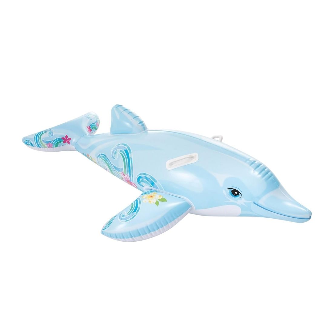 Intex Lil Dolphin blue inflatable pool ride-on float with heavy-duty handles for kids water play