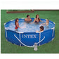 Intex 12ft by 30in blue metal frame above ground swimming pool with filter pump for backyard family fun
