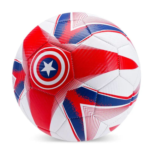 Marvel Avengers Captain America action ball featuring a sleek blue carbon fiber texture finish, iconic star-spangled shield graphics, and a high-impact reinforced design.