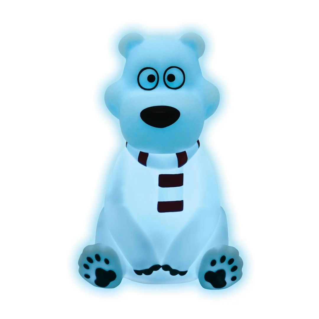 Lexibook 3D Polar Bear night light, 13cm tall, featuring a soft-glow LED with automatic color-changing transitions in a compact, child-safe design.