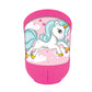 Lexibook unicorn 3D battery operated children's nightlight casting a comforting pink glow on a bedside table