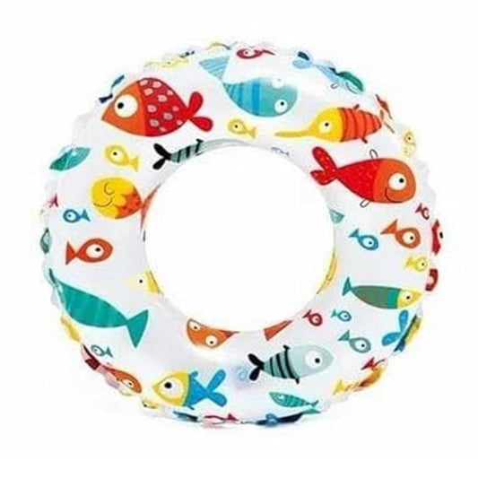 Intex Ocean Reef transparent inflatable swim ring with colorful fish design for kids pool play