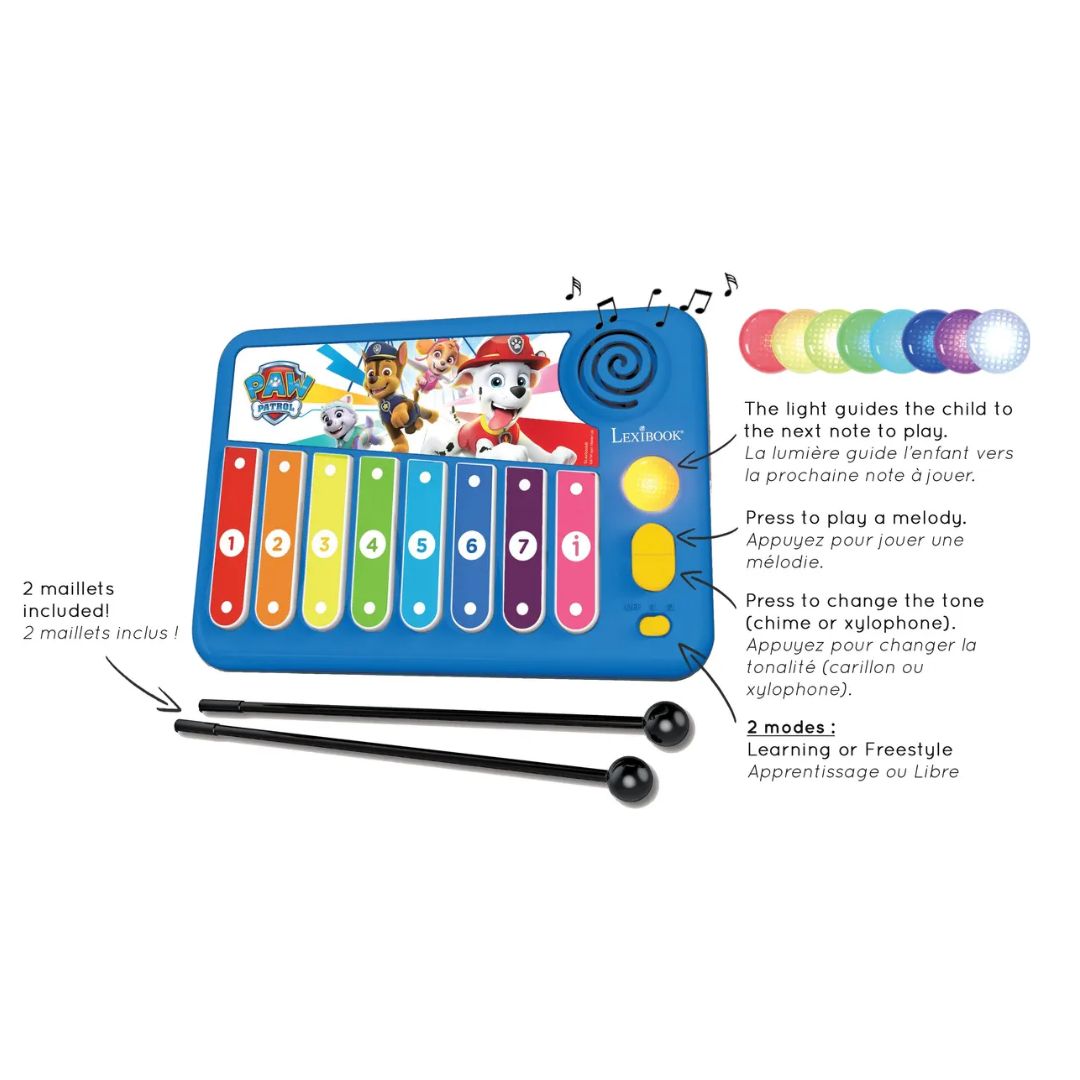 LEXIBOOK PAW PATROL ELECTRONIC XYLOPHONE W/LEARNING MUSIC METHOD W/LIGHTS, Ages 3+